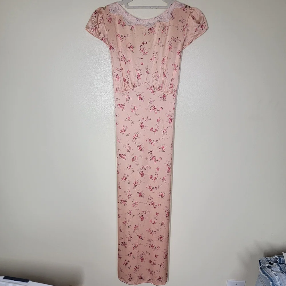Reformation 100% Silk Lucas Maxi Dress  Floral Peach Size 8 - Picture 4 of 10